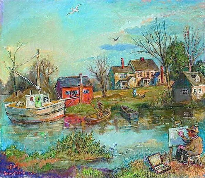 a painter river bank landscape Oil Paintings